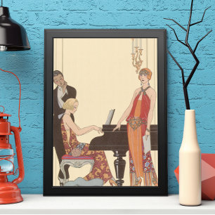 Poster Vintage Music, Arte Deco Cantora Pianista