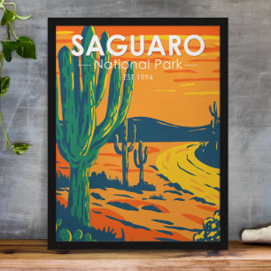 Poster Vintage na Arizona do Parque Nacional do Saguaro