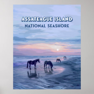 Poster Vintage Nacional de Cavalos de Sede de Assateague