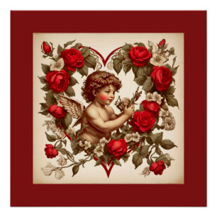 Póster Vintage Namorados art love cupid