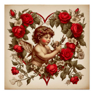 Póster Vintage Namorados art love cupid