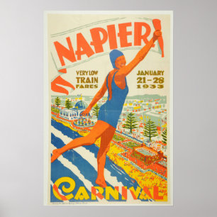 Póster Vintage Napier Carnival Nova Zelândia Viagem