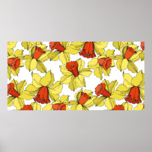 Poster vintage Narciso flor botânica floral Amarelo a