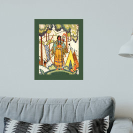 Poster Vintage Native American Woman Village Forest