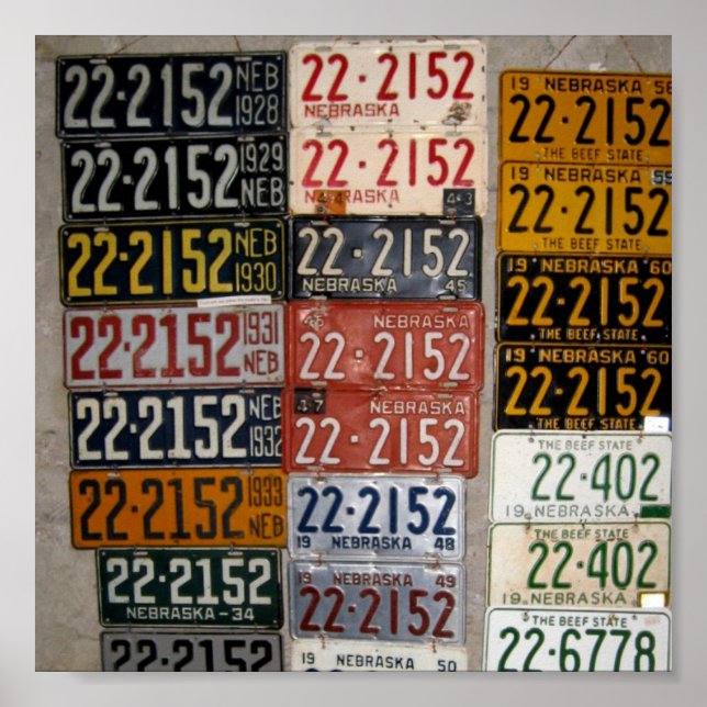 Póster Vintage Nebraska License Plates, Condado de Saline (Frente)