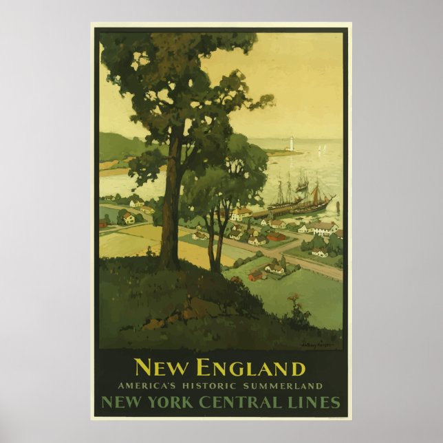 Póster Vintage New England Railroad Viagem (Frente)