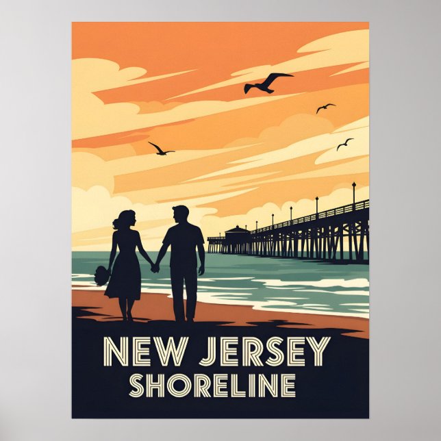 Poster Vintage New Jersey Shoreline Sunset (Frente)