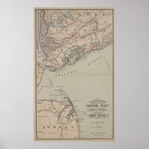 Poster Vintage New York Bay & Atlantic Ocean Map (1880)