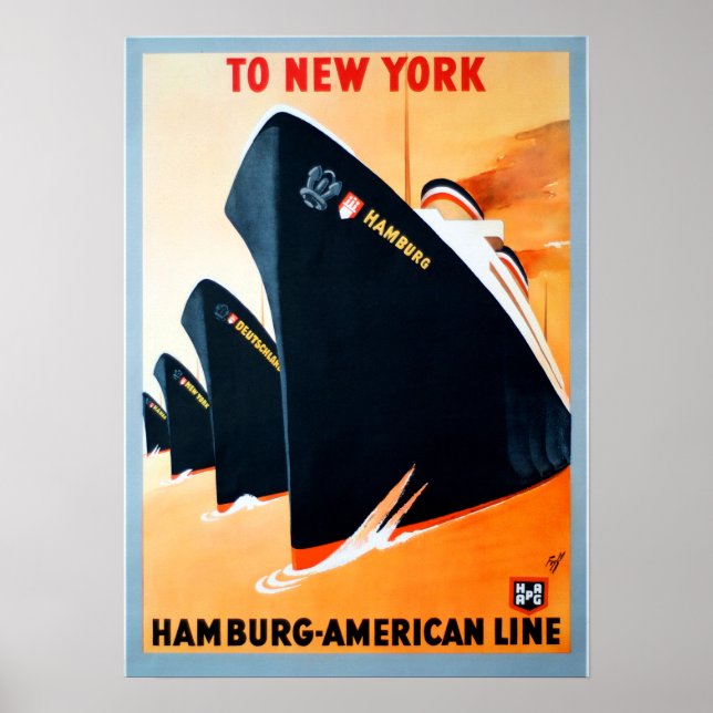 Póster Vintage New York Hamburg Cruise Viagem (Frente)