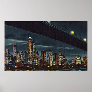 Poster Vintage New York Skyline à Noite