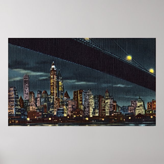 Poster Vintage New York Skyline à Noite (Frente)