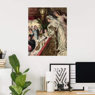 Póster Vintage Newlyweds, Buquê vitoriano de tomografia