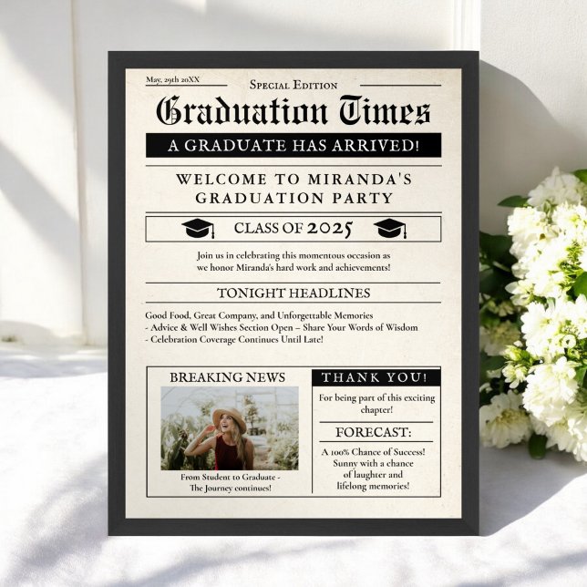 Poster Vintage Newspaper Photo Graduation Welcome (Vintage Newspaper Photo Graduation Welcome Poster)
