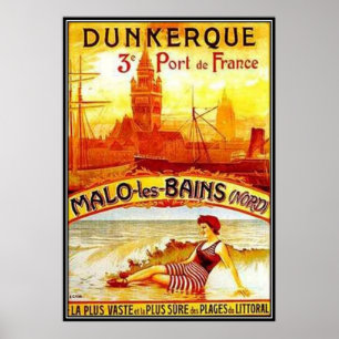 Póster Vintage Nord-Pas-de-Calais, Dunkerque, França -