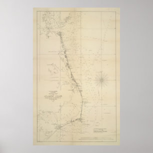 Póster Vintage North Carolina e mapa litoral de Virgínia