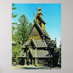 Póster Vintage Noruega, igreja do Stave