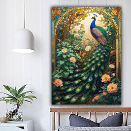 Poster Vintage Nouveau Revival Peacock Window