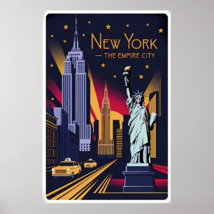 Poster Vintage Nova Iorque - Empire State & Liberty