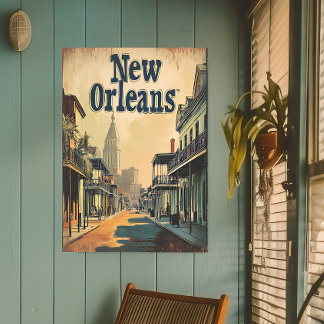 Poster Vintage Nova Orleans, Muro de Viagem Louisiana