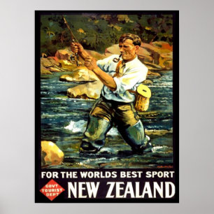 Póster Vintage, Nova Zelândia Sports Fish Viagem