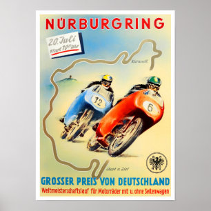 Poster Vintage Nurburgrgrgring Grande Prêmio de Motomotoc