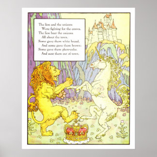 Póster Vintage Nursery Impressão- Lion e Unicorn