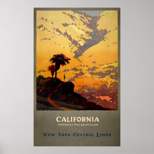 Póster Vintage NY Central Lines California Viagem