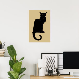 Póster Vintage o Dia das Bruxas, gato preto de Nouveau da