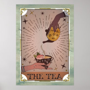 Poster Vintage O Tarot do Chá Bule e Xícara de Chá Cárdio