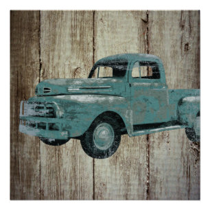 Póster Vintage Old Truck on Barn Wood Rusall Poster
