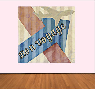 Poster Vintage - Olhe Beige Red & Blue Abstrato Bon Voyag