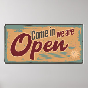 Poster Vintage open business sign retro cafe garagem