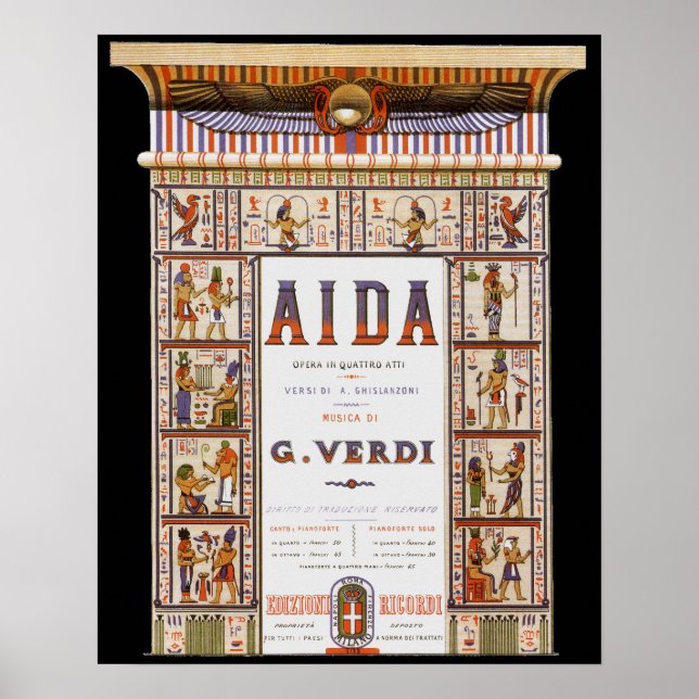 Póster Vintage Opera Music, Aida egípcia de Verdi (Frente)