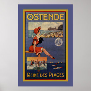 Póster Vintage Ostend Summer viagem balnear beleza