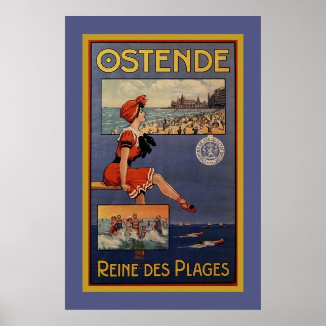 Póster Vintage Ostend Summer viagem balnear beleza (Frente)