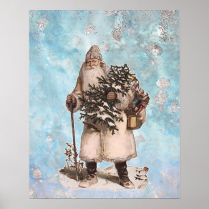 Póster Vintage Pai Natal Papais noeis Silver Snow Caindo