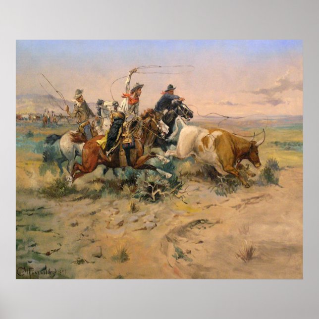 Poster Vintage Painting Wild West Roundup (Frente)
