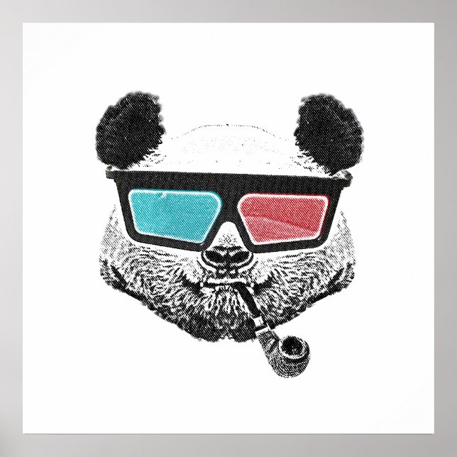 Póster Vintage panda 3-D (Frente)