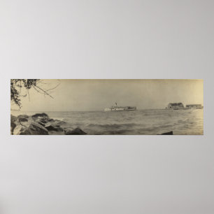 Póster Vintage panorâmico da ilha de Kelleys, OH - balsa