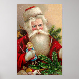 Poster Vintage Papai Noel com boneca