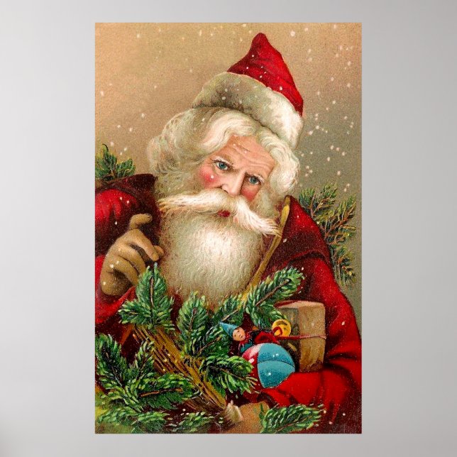 Poster Vintage Papai Noel com Brinquedos (Frente)