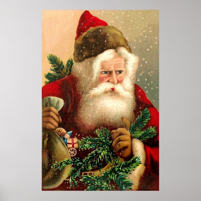 Poster Vintage Papai Noel com Brinquedos 2 (Frente)