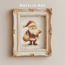 Poster Vintage Papai Noel com Gift Bag Natal