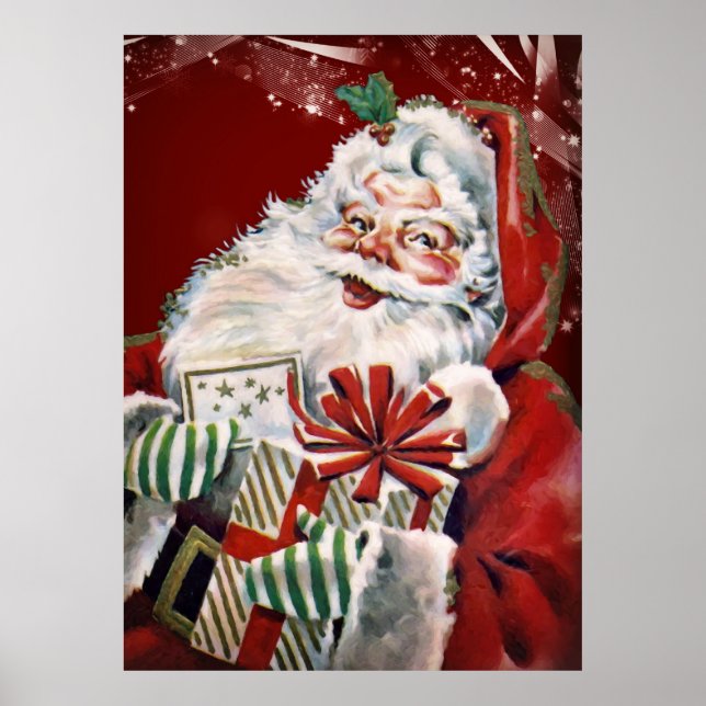 Póster Vintage Papai Noel com muitos presentes (Frente)