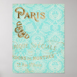 Póster Vintage Paris Dourada Design