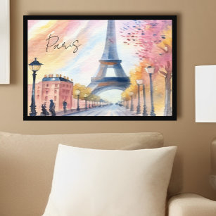 Poster Vintage Paris França Eiffel Torre Watercolor Art