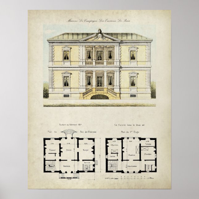 Poster Vintage Paris France Architecture Drawing no. 4 (Frente)