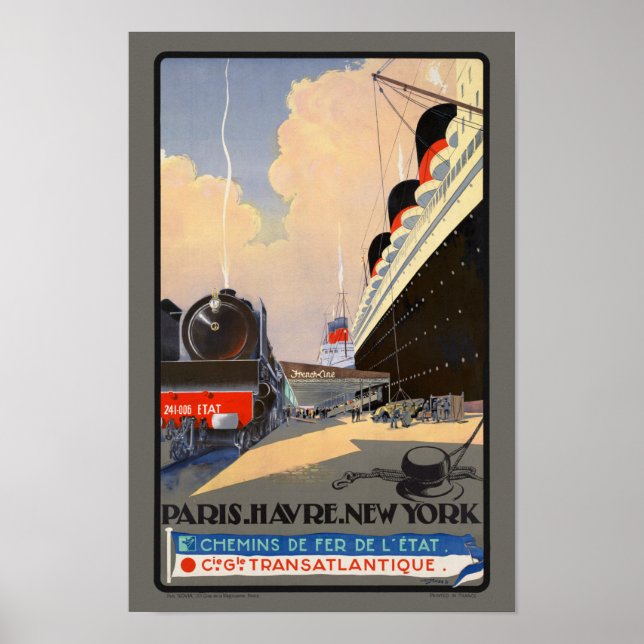 Poster vintage Paris Havre Nova Iorque 1930 (Frente)