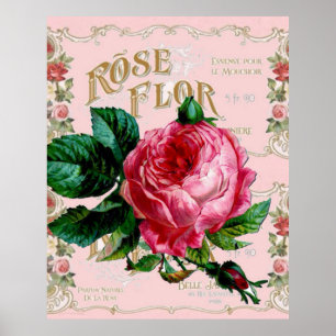 Poster Vintage Paris Pink Rose Fashion, bonito arte flora