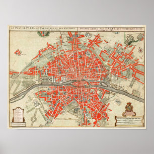 Poster Vintage Paris travel map. Old city. Retro France